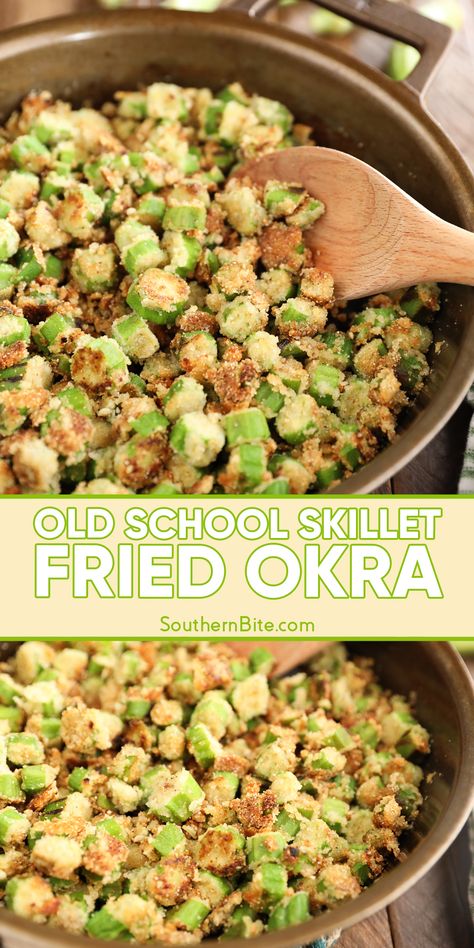 This Southern classic Old School Skillet Fried Okra is a comforting side dish with that hash-like texture we all grew up loving. Skillet Fried Okra, Cook Okra, Fried Okra Recipe, Southern Fried Okra, How To Cook Okra, Okra Fries, Okra Recipe, Southern Cooking Recipes, Fried Okra