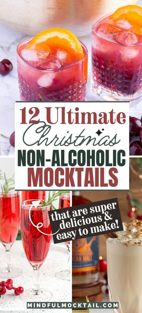 Christmas Mocktail Recipes, Mock Cocktails, Christmas Drinks Nonalcoholic, Christmas Mocktails, Holiday Mocktail, Christmas Drinks Recipes, Non Alcoholic Punch, Mocktail Drinks, Alcohol Free Drinks