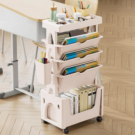 PRICES MAY VARY. Unique Design：The unique design of this rolling book shelf with wheels allows for easy access to your books from both sides, making it convenient for quick retrieval or storage. Sturdy Construction: The sturdy construction of the unique bookshelf ensures durability and long-lasting use, making it a reliable and practical storage solution. Complementary: The green bookshelf adds a touch of style to any space, complementing a variety of interior decor styles. Wide Application: The Teen Desk Storage, Astetic Bookshelf, Stand Up Desk Organization, Homeschool Set Up Small Space, Office Storage Ideas For Small Spaces, Book Storage Ideas For Small Spaces, Work Desk Aesthetic, Green Bookshelf, Summer Reset