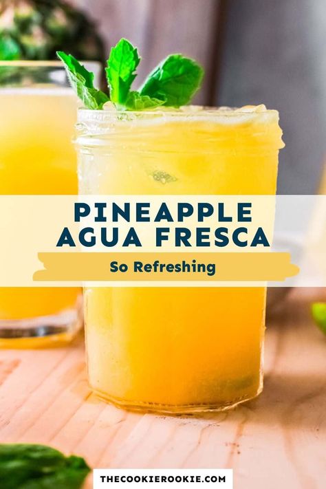 Agua Fresca Blueberry, Auga Frescas Pineapple, Pineapple Mint Agua Fresca, Authentic Agua Fresca, Easy Agua Fresca Recipe, Spanish Drinks Non Alcoholic, Mexican Mocktail Recipe, Non Alcoholic Mexican Drinks, Pineapple Drinks Nonalcoholic