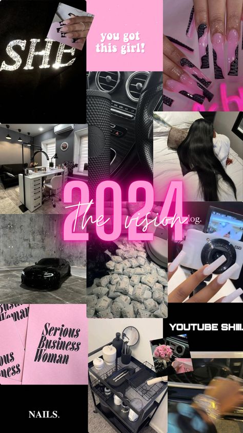 Cute 2024 Vision Board, All About Me Vision Board, Baddie Vision Board 2024, Pretty Vision Board Ideas, Vision Board Ideas Canva, Low Exposure Vision Board, Vision Board Canvas Ideas, Vision Board Decor Ideas, Canva Vision Board Template