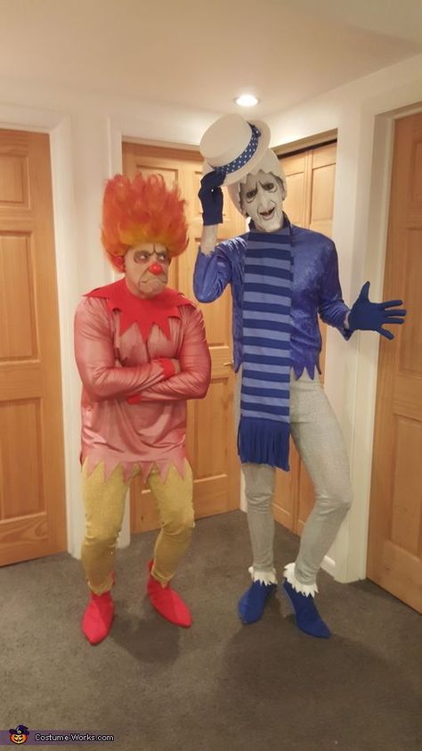 Snow Miser and Heat Miser, Heat Miser and Snow Miser Costume Misfit Toys Costume, Snow Miser And Heat Miser Makeup, Heat Miser And Snow Miser Costume, Heat Miser Makeup, Snow Miser Costume, Group Christmas Costumes, Heat Miser And Snow Miser, Spirit Costumes, Creative Galaxy