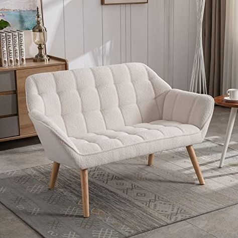 Amazon.com: Guyou Small Loveseat for Bedroom 2-Seat Mini Sofa Couch with Wingback and Wood Legs for Living Room Apartment Small Space Fluffy Love Seat, White Sherpa : Home & Kitchen Small Office Seating Area, Sofa For Bedroom Couch, Love Seat Sofa Small Spaces, Tiny Couch, Grid Quilting, Tiny Sofa, Small Couch In Bedroom, Family Den, Small Loveseat