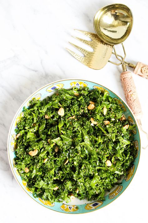 Simple Sesame Kale Salad (copycat of R+D kale salad) (whole30, paleo approved) Sesame Kale, The Defined Dish, Defined Dish, Kale Salad Recipes, Mint Salad, Asian Inspired Dishes, Healthy Summer Recipes, Salad Side Dishes, Kale Salad