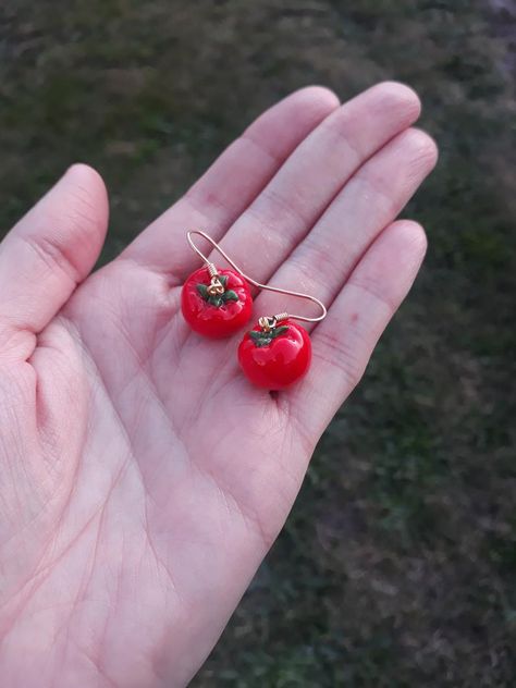 Tomatoes Earrings Miniature Food Jewellery Funny Gift For | Etsy Tomato Earrings, Mini Tomatoes, Red Vegetables, Tiny Mushroom, Vegetable Farming, Miniature Food Jewelry, Small Tomatoes, Clear Epoxy Resin, Terrarium Decor