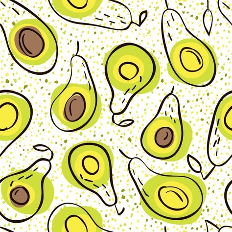 Food Pattern Design, Food Pattern Illustration, Organic Shapes In Nature, Boho Restaurant, Avocado Cartoon, Avocado Pattern, Food Pattern, Food Patterns, Happy Cartoon