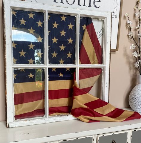 Memorial Day Decor, 4th Of July Decor, Broken Window, July Decor, Tea Stains, Window Pane, Flag Decor, Fourth Of July, Holiday Crafts