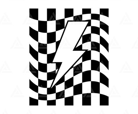 Lightning Bolt Stencil, Lightning Bolt Smiley Face Svg, Checkered Lightning Bolt, Checkered Svg, Thunder Design, Checkered Mama Svg, Vinyl Board, Lightning Bolt Design, Trippy Checkered Pattern