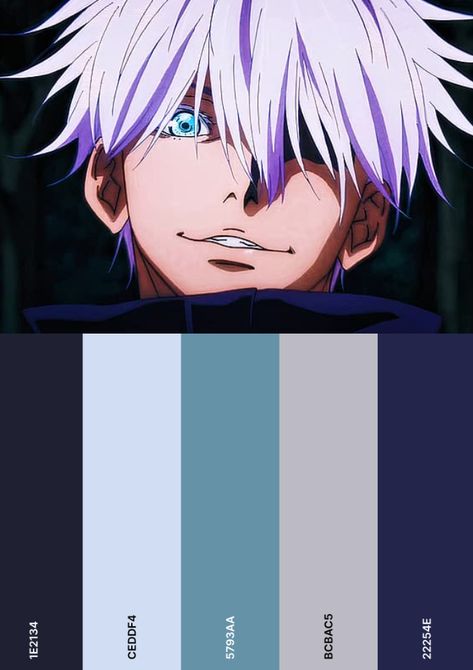 Colour palette Gojo Satoru Color Palette, Colour Palette For Character, Anime Colour Palette, Anime Color Pallete, Colour Palette Anime, 90s Anime Palette, Anime Character Color Palette, Anime Color Palette, Anime Palette