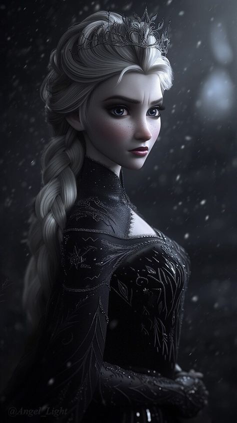 Dark Disney Princess Art, Elsa Anime, Dark Disney Princess, Black Elsa, Angel Light, Frozen Queen, Disney Queens, Dark Disney, Disney Princess Images