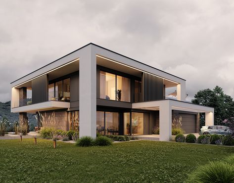 MODERNITY IN THE NATURE on Behance Best Modern House Design Best Modern House Design 2020, Single Family House Architecture, Family Modern House, Villas Exterior Design, Concrete Exterior House Modern, Family House Modern, Small Family House Design, Architecture House Exterior, Small Villa Exterior