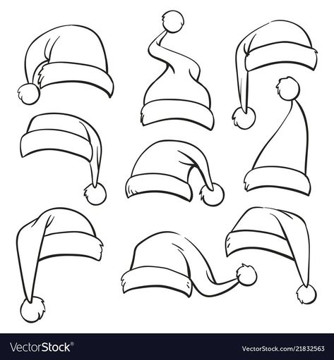 Hats Sketch, Christmas Hat Drawing, Santa Hat Vector, Christmas Party Crafts, How To Draw Santa, Santa Cap, Vector Symbols, Holiday Symbols, Homemade Halloween Decorations