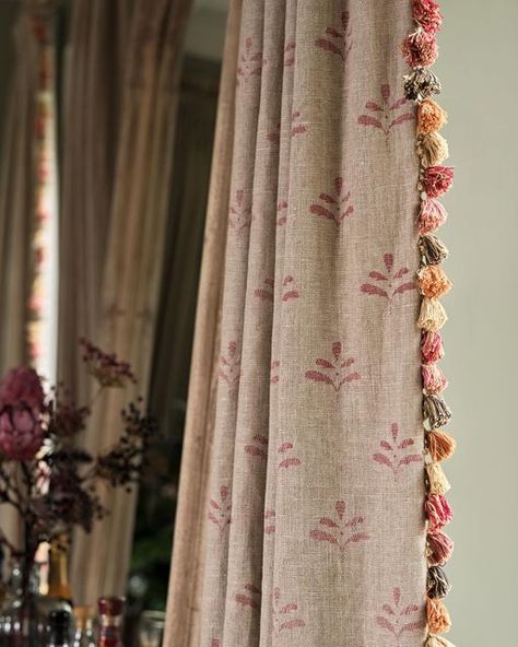 Susie Watson Designs on Instagram: "We are all about rustic textures and warming reds this January 😍 Our simple and elegant printed Indian Leaf in Red curtains are divine. They are calming, subtle and sophisticated. The perfect addition to any room! #interiordesign #susiewatsondesigns #leaf #rusticlinen #tassel #fabric #linen" Susie Watson Curtains, Curtains Indian Homes, Morris And Co Curtains, Laura Ashley Gosford Cranberry Curtains, Red Floral Curtains, Indian Curtains, Susie Watson, Textile Inspiration, Red Curtains