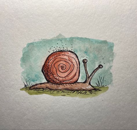 Watercolor Snail Paintings, Watercolor Art Cottagecore, Silly Watercolor Paintings, Watercolor Art Mushrooms, Sharpie And Watercolor Art, Snail Painting Acrylic, Cottagecore Watercolor Painting, Easy Cottagecore Drawing, Watercolor Beehive