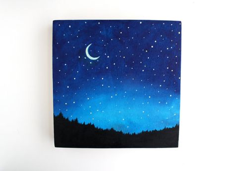 Just image...I THINK this could be easily turned into a reflection in a lake.  That's my goal. Painting For Kids Room, Art Mini Toile, Painting Kids, Night Sky Painting, Painting Canvases, Kids Art Class, Sky Painting, Kids Wall Art, Night Painting