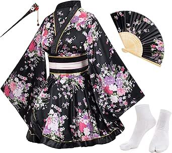 Short Kimono Outfit, Kimono Outfit Japanese, Yukata Women, Satin Bathrobe, Japanese Kimono Dress, Moda Kimono, Japanese Yukata, Japanese Costume, Folding Fans