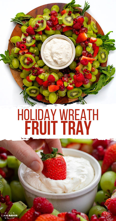 Holiday Wreath Fruit Tray is a beautiful and colorful display of fruit and herbs in a circular design with fruit dip in the center for serving. The fruit tray is presented to represent a wreath, a popular symbol of Christmas. Holiday Fruit Platter, Fruit Tray Designs, Christmas Dessert Tray, Christmas Fruit Salad, Fruit Buffet, Fruit Christmas Tree, Holiday Fruit, Fruit Appetizers, Christmas Platter