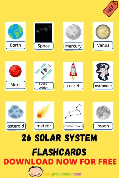 Free Planets Flashcards Space Flashcards Free Printable, Planets Flashcards Free Printable, Planets Flashcards, Space Flashcards, Science Flashcards, Space Vocabulary, Names Of The Planets, Space Crafts For Kids, Vocabulary Flash Cards