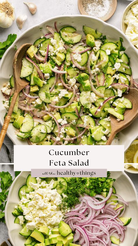 Feta And Cucumber, Healthy Grilled Meal Prep, Best Veggie Dinner Recipes, Salads Recipes Meal Prep, Lunch Recipes Salad, Feta Cucumber Avocado Salad, No Lettuce Salad Recipes Healthy Lunches, Fresh Side Salad, Easy Dinner Recipe Healthy