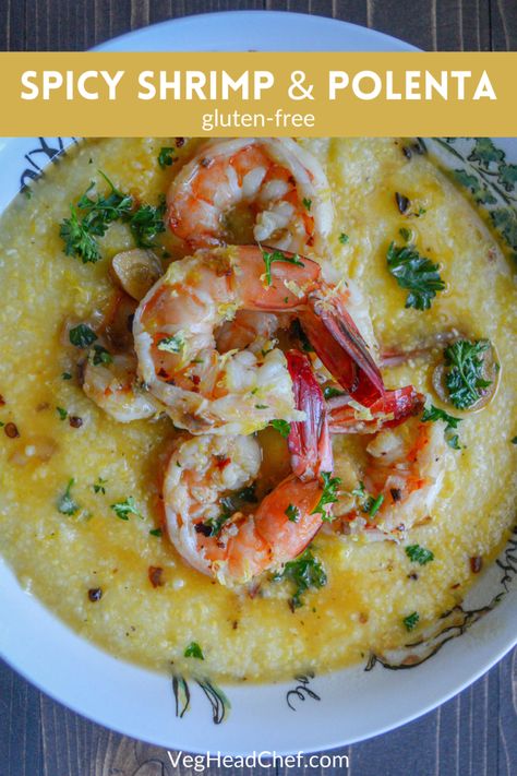 Gluten-Free Spicy Shrimp with Polenta | Spicy shrimp served atop creamy coconut polenta for a high protein, gluten-free meal! Perfect for seafood lovers. #glutenfreerecipes #glutenfreemeals #glutenfreemealprep #glutenfreedinner #pescatarianrecipes #seafoodrecipes #shrimprecipes #pescetarianrecipes Shrimp And Polenta Recipes, Shrimp And Polenta, Cheese Polenta, Gluten Free Meal Prep, Pescetarian Recipes, Seafood Recipes Healthy, Polenta Recipes, Healthiest Seafood, Pescatarian Recipes