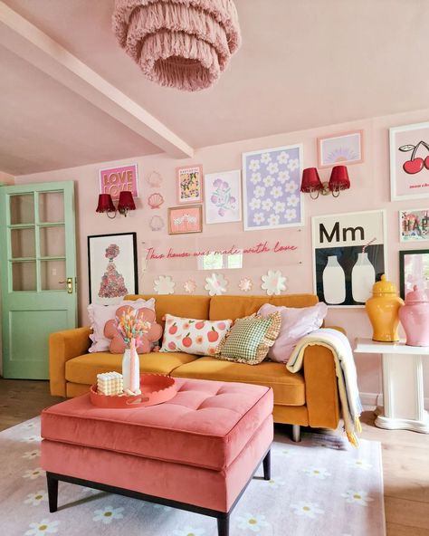 Tiny Living Room Makeover, Pink And Yellow Living Room, Nashville Living, I Am So Bored, So Bored, Yellow Living Room, Colourful Living Room, Apartment Decor Inspiration, Apartment Inspiration