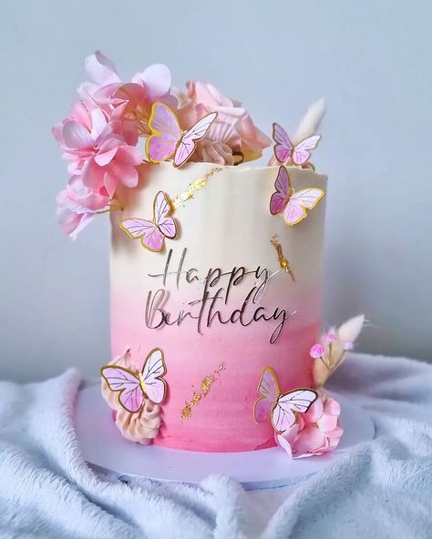 Another butterfly cake, this time in pink… | Instagram Butterfly Theme Cake Simple, Butterfly Themed Birthday Cake, Pink Theme Cake, Butterfly Garden Cake, Butterfly Cake Design, Butterfly Cake Ideas, Pink Butterfly Cake, Cake With Butterflies, Butterfly Baby Shower Cake