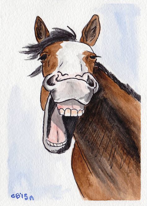 Horse Laughing, Easy Horse Drawing, Painting Horses, Watercolor Horse Painting, Horse Art Drawing, Horse Cartoon, Animal Caricature, Horse Sketch, Horse Illustration