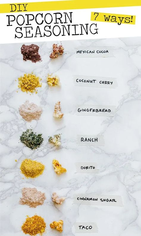 Easy Holiday Food, Diy Popcorn Seasoning, Homemade Popcorn Seasoning, Popcorn Recipes Savory, Popcorn Seasoning Recipes, Popcorn Recipes Sweet, Snacks Homemade, Popcorn Flavors, Snacks Diy