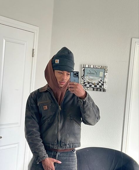 Gray Beanie Outfit, Carhartt Beanie Outfit Men, Carhartt Fits, Carhartt Mens Fashion, Carhartt Beanie Outfit, Beanie Outfit Men, Carhartt Jacket Outfit, Cap Outfit Men, Hat Outfit Men