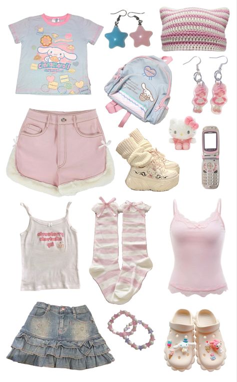 Cutecore Clothes Amazon, Kawaii Clothes Ideas, Casual Cutecore Outfits, Cutegore Outfit Ideas, Sanrio Themed Outfits, Cutecore Outfit Layout, Outfit Ideas Cutecore, Cute Core Outfit Kawaii, Pastelcore Outfits