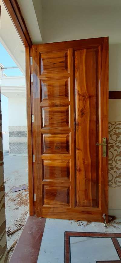 Designs by Contractor Zeeshan Naqvi, Delhi | Kolo Wooden Door Polish Colours, Main Door Single Door Designs, Door Polish Colour, Door Polish Wooden, Wooden Single Main Door Design, Wooden Single Door Design, Flush Doors Design Modern, Wooden Double Front Doors, Single Main Door Designs