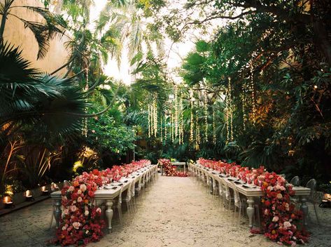 A Vibrant Destination Wedding in Cartagena, Colombia Colombian Wedding, Cartagena Wedding, Outdoor Wedding Lighting, Fairy Lights Wedding, Clear Tent, Lights Wedding Decor, Romantic Candles, Floral Table Runner, Tropical Foliage