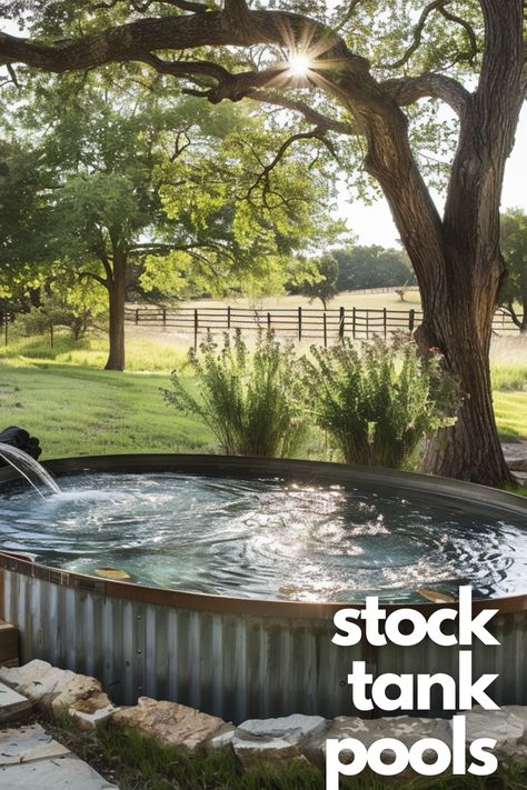 Diy Galvanized Pool, Metal Pool Ideas, Stock Tank Inground Pool, Farm Pools Stock Tank, Horse Tank Pool, Stock Tank Swimming Pool Ideas, Water Trough Pool Ideas, Square Stock Tank Pool, Stock Tank Pools Backyard