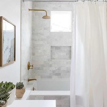 Bathroom design, decor, photos, pictures, ideas, inspiration, paint colors and remodel Herringbone Shower Floor, Mindy Gayer Design, Tile Shower Niche, Marble Shower Tile, Kids Bathroom Remodel, Bathtub Surround, Marble Subway Tiles, Bathtub Tile, Timeless Bathroom