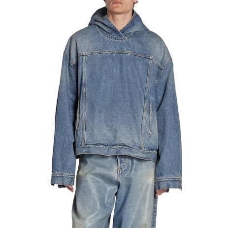 Denim Hoodie, Concept Clothing, Long Sleeve Pullover, Hooded Jacket, Denim Button Up, Outfit Sets, Balenciaga, Mood Board, Button Up Shirts