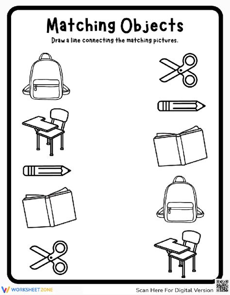 Engage students with this Back to School Matching Worksheet, designed to reinforce essential concepts in a fun and interactive way. Check it out! #backtoschool #matching #schoolsupplies #schoolthings #objects #printable #worksheet #pdfs #kidsactivities #matchingpicture Matching Objects Preschool, Matching Objects Worksheet, School Things Worksheet For Kids, School Objects Worksheet, Matching Worksheets For Preschool, School Objects, Matching Worksheets, Printable Puzzles, Welcome Back To School