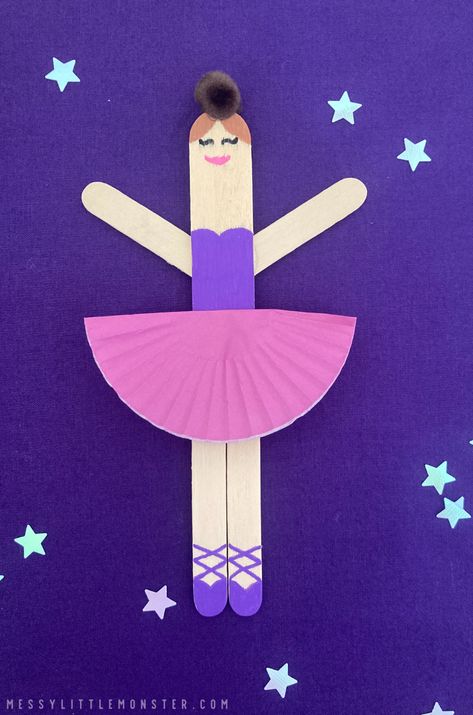 Popsicle Stick Person, Ballerina Popsicle Stick Craft, Ballerina Crafts Preschool, Ballerina Crafts For Kids, Dance Craft Ideas, Dancer Craft, Ice Cream Stick Crafts, Ballerina Craft, Popsicle Stick Coasters