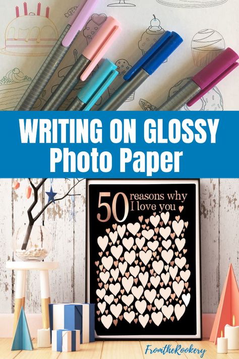 How to write on glossy photo paper without smudging! The best pens to use for writing on glossy or satin paper. Best Pens For Writing, Write On Pictures, Staedtler Triplus Fineliner Pens, Staedtler Triplus Fineliner, Writing Photos, Fineliner Pens, Best Pens, Book Posters, Guest Book Sign