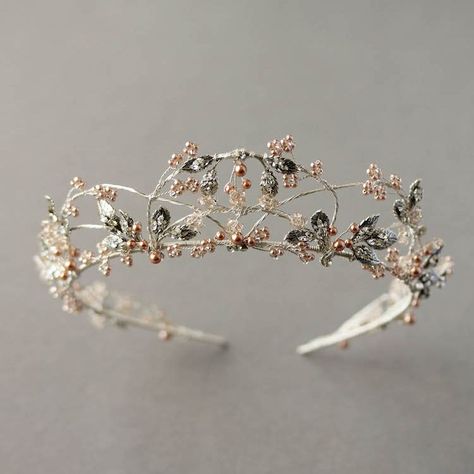 Antique silver and blush wedding crown #GoldJewelleryWedding Gold Wedding Crown, Fantasy Crown, Wedding Halo, Beautiful Tiaras, Gold Wedding Jewelry, Bridal Fashion Jewelry, Headpiece Wedding, Wedding Crown, Rose Gold Wedding