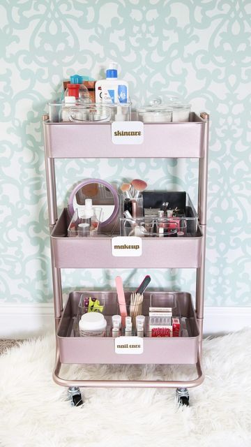 Ikea Cart Organization, Cart Organization Ideas, Rolling Cart Organization, Abby Organizes, Abby Lawson, Ikea Cart, Apartment Designs, Cart Ideas, Makeover Bedroom