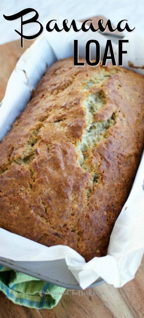 This easy Banana Loaf is one of my absolute favorite recipes! Ripe bananas, along with staple ingredients found in your cupboard like flour and sugar, are combined with a "special" ingredient to make one of the most moist and delicious banana loaves you have tried! #aroundthenook #bananaloaf #bananabread #quickbread #easybread #easyrecipe #bananarecipe Banana Loaf Recipe Easy, Banana Loaf Cake Recipes, Banana Loaf Recipe Moist, Loafs Recipes, Banana Nut Loaf, Banana Loaf Recipe, Baking Cakes Ideas, Nut Loaf, Strawberry Banana Bread