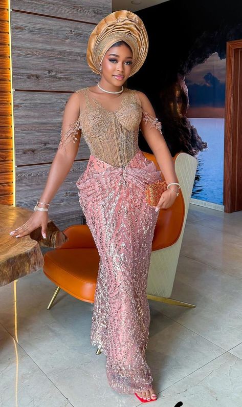 Yoruba Wedding Dress, Asoebi Dress, Asoebi Lace Styles, Nigerian Dress Styles, Aso Ebi Lace, Aso Ebi Lace Styles, Igbo Bride, Igbo Wedding, Nigerian Lace Styles Dress