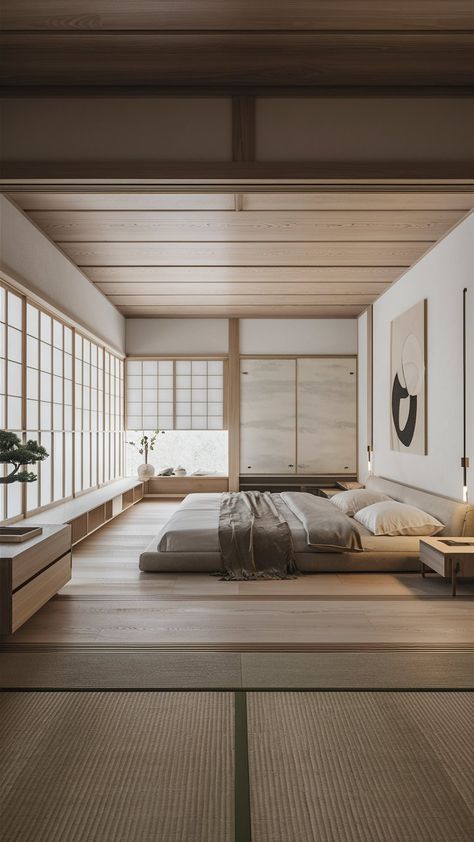 Japanese Bedroom Design: 15 Essential Elements for Tranquility Japanese Dressing Room, Tatami Mat Living Room, Japanese Minimalist Living Room, Japanese Environment, Japanese Inspired Living Room, Tatami Design, Japanese Minimalist Home, Modern Japanese Bedroom, Japanese Minimalist Bedroom