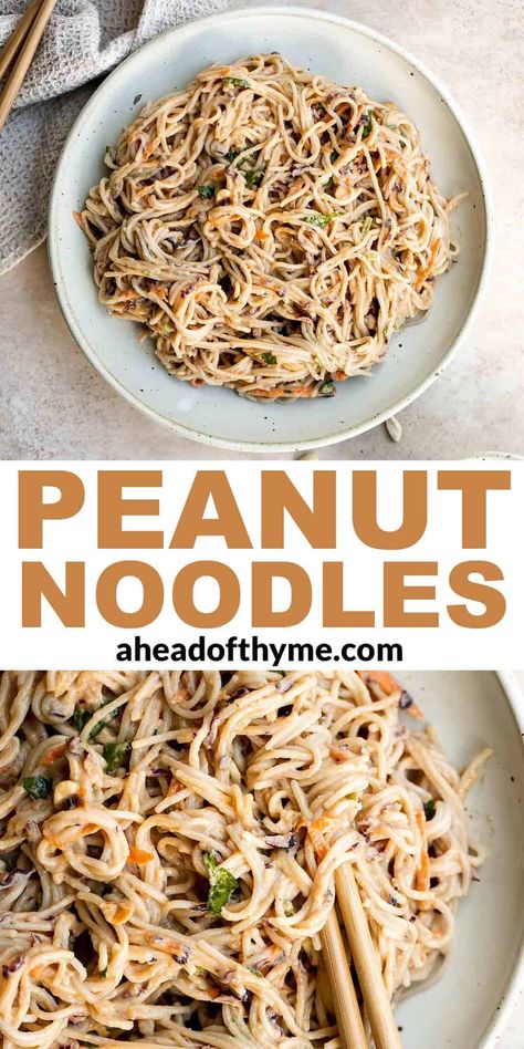 Peanut Noodles Peanut Garlic Noodles, Quick Peanut Noodles, Easy Spicy Peanut Noodles, Busy Night Dinner, Peanut Sauce Noodles Vegetarian, Thai Peanut Noodles Vegetarian, Homemade Peanut Sauce, Wheat Noodles, Thyme Recipes