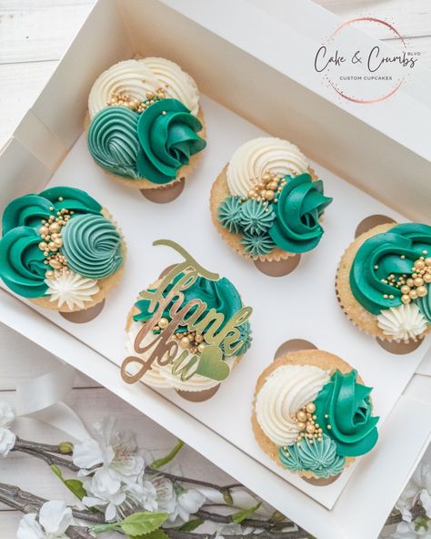 Decorative Cupcakes, Teal Cupcakes, Teal Cake, Thank You Cake, Sprinkles Cupcakes, Sweet Sixteen Birthday Party Ideas, Gold Sprinkles, Elegant Birthday Cakes, Custom Cupcakes