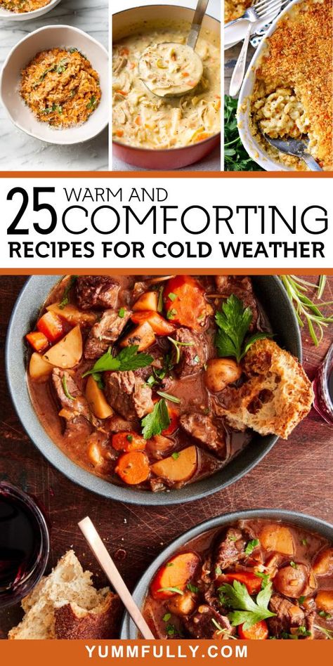 25 Warm and Comforting Recipes for Cold Weather - Yummy and fully Rainy Day Foods Dinners, Dinner Recipes For Cold Days, Rainy Weather Recipes, Cozy Weeknight Dinners, Foods For Cold Weather, Crockpot Recipes For Cold Weather, Healthy Cold Weather Meals, Easy Winter Comfort Food Recipes, Dinner For A Cold Night