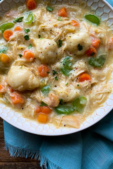 Crockpot Chicken and Dumplings - The Skinnyish Dish Skinnyish Dish Chicken And Dumplings, Crockpot Chicken And Dumplings Skinnyish, The Skinnyish Dish, Macro Friendly Chicken And Dumplings, The Skinnyish Dish Recipes, Noom Dinners, Skinnyish Dish, Ww Dinners, Ww Dinner