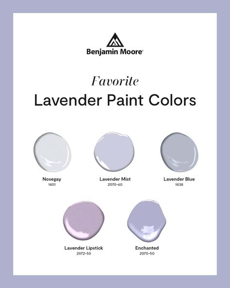 Like the calming, sleep-enhancing scent of lavender flowers, these popular pale and pastel purple Benjamin Moore paint colors will make it easy to stay in a lavender haze. Tell us which one is your favorite, then head to our locally owned store for a color sample to bring a delicate, airy charm to any space. Soft Lavender Paint Color, Benjamin Moore Lily Lavender, Light Lavender Bedroom Paint Colors, Pale Lavender, Lavendar Paint, Lavender Ice Paint Benjamin Moore, Best Lavender Paint Color, Best Light Purple Paint Color, Calming Purple Paint Colors