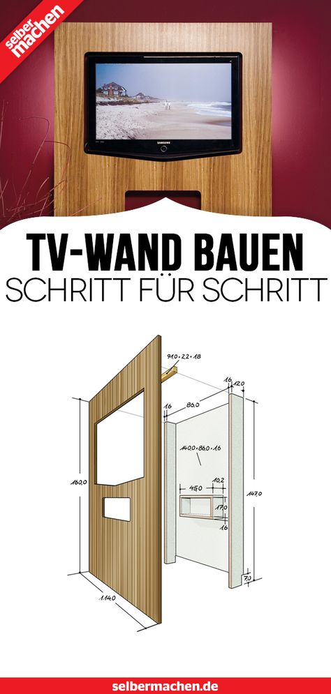 Diese TV-Wand ist ein Schmuckstück im Wohnzimmer und ein edler Rahmen für einen gemütlichen Fernsehabend. Hier geht's zur Bauanleitung! #TVwand #Bingewatching #fernsehabend #wohnzimmereinrichten #stauraum Tv Wand Modern, Tv Wand, Diy Wand, Diy Tv, Building Instructions, Living Room Tv Wall, Surface Area, Living Room Tv, Unique Recipes