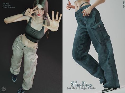 Jessica Cargo Denim Pants, 42 colors, sims4 By Bluerose 3D Fashion TS4CC Cargo Denim Pants, Sims 4 Male Clothes, Play Sims 4, Cc Sims4, Sims 4 Cc Skin, Tumblr Sims 4, Clothes Cc, Sims 4 Cc Folder, Sims 4 Cc Clothes